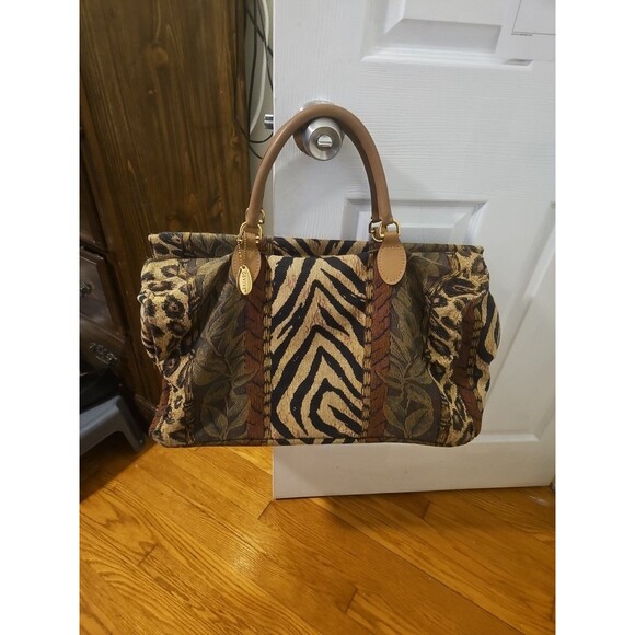 Vintage Gevive By Boyt Animal Print Tapestry Tote Duffle Bag Beautiful Condition - Picture 1 of 16